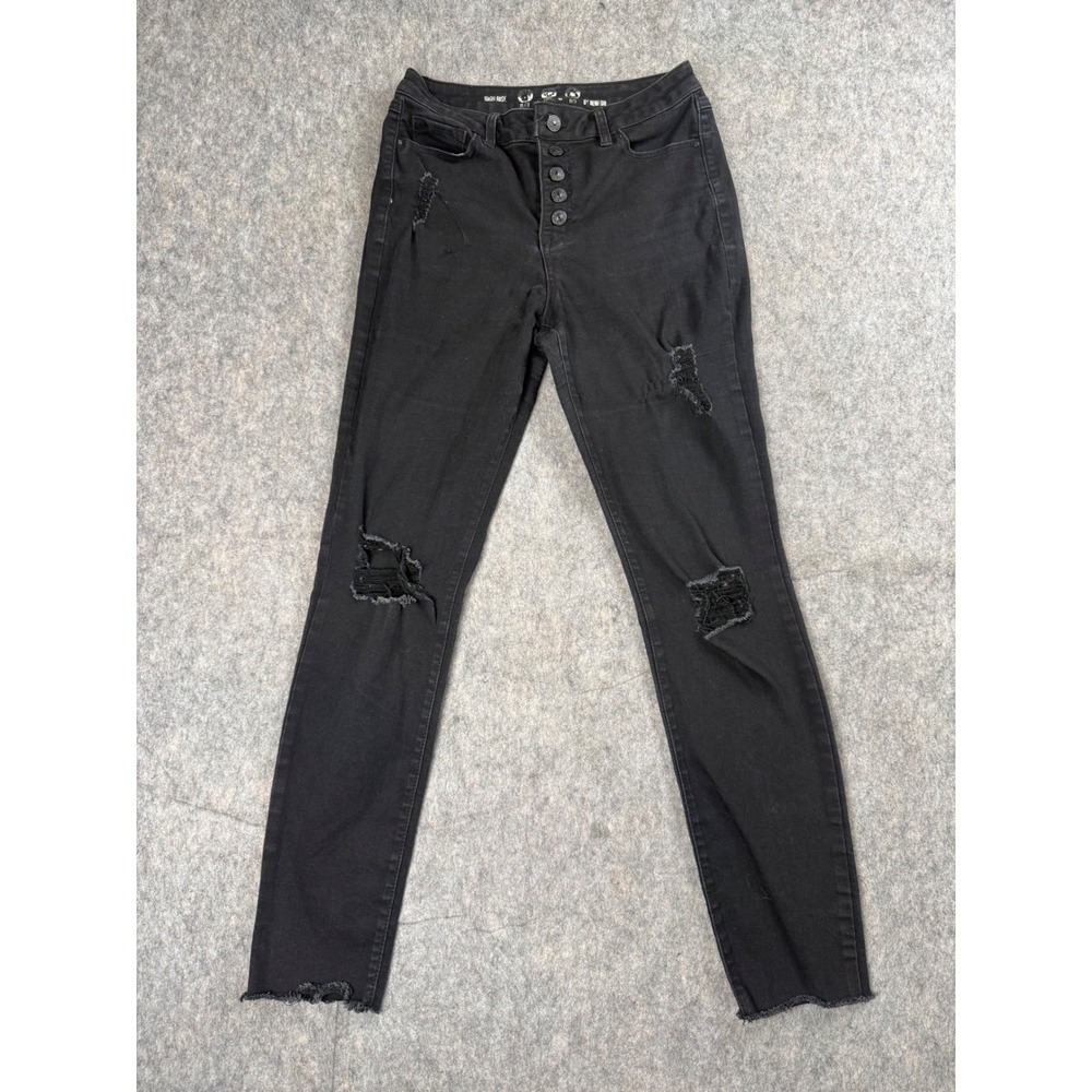 Rewash Skinny Jeans Men 7 28 Black Cotton Blend Distressed Button Fly Grunge Y2K